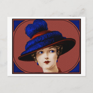 Edwardian Lady - Burgund und Blauer Hut Postkarte