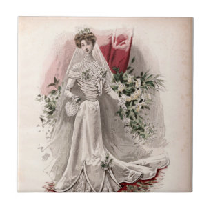 Edwardian Lady in Wedding Gown Vintage Mode Fliese