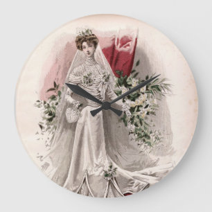 Edwardian Lady in Wedding Gown Vintage Mode Große Wanduhr