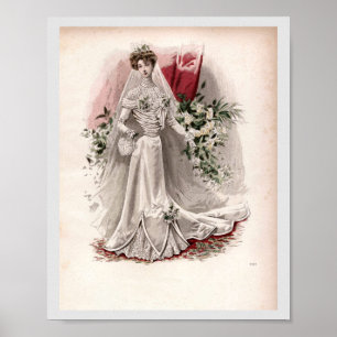 Edwardian Lady in Wedding Gown Vintage Mode Poster