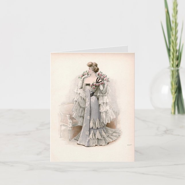 Edwardian Lady mit Rose Vintage Mode Karte (Vorderseite)