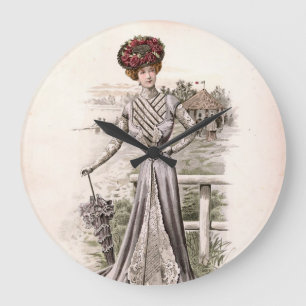 Edwardian Lady mit Vintager Schirmfashion Große Wanduhr