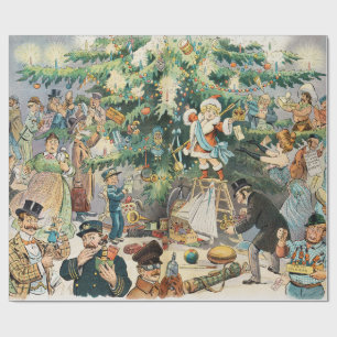 Edwardianische Satire-Weihnachtsbaum Vintage-Kunst Geschenkpapier