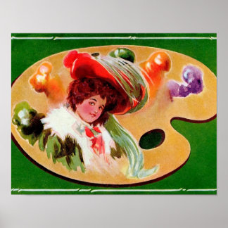 Edwardianisches Mädchen auf der Palette des Malers Poster