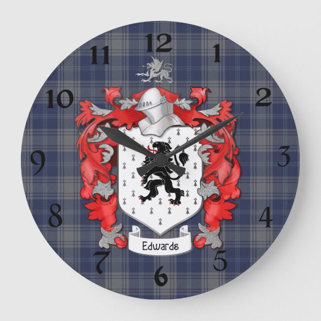 Edwards Family Crest - Wales Große Wanduhr (Vorderseite)