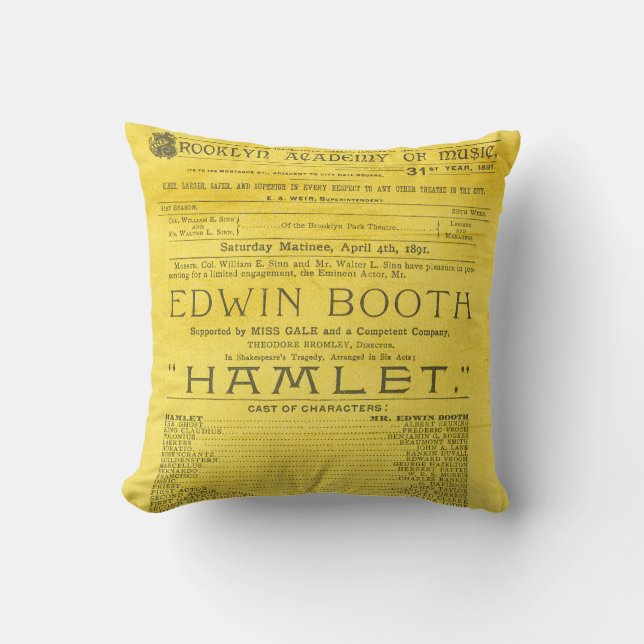 Edwin Booth Hamlet Programm Kissen (Vorderseite)
