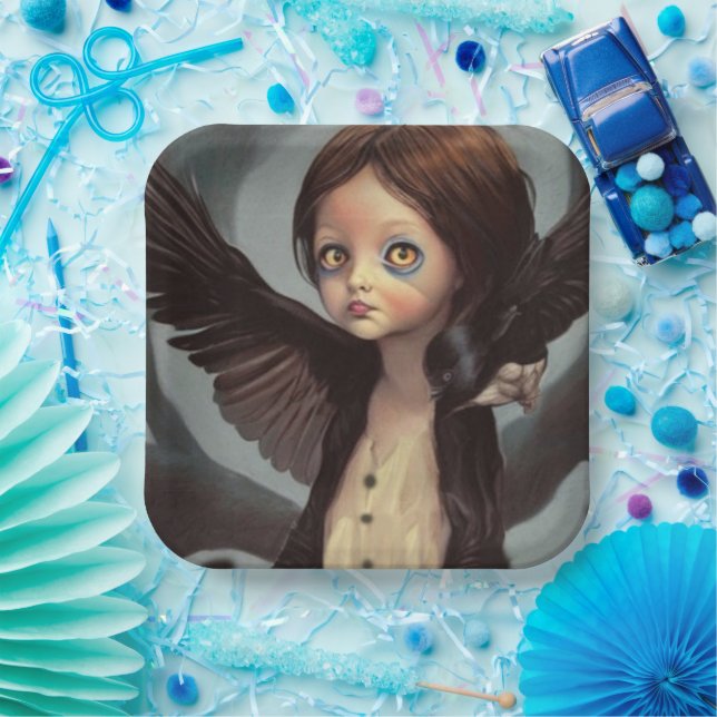 Edwin Gothic Black Bird Crow Grunge Pappteller (Party)