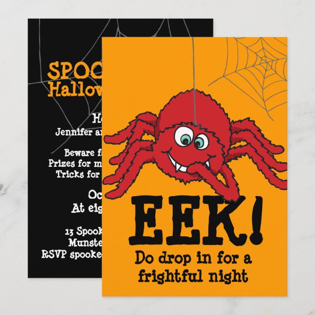 EEK! große rote Spinne Halloween-Partyeinladung Einladung (Vorne/Hinten)