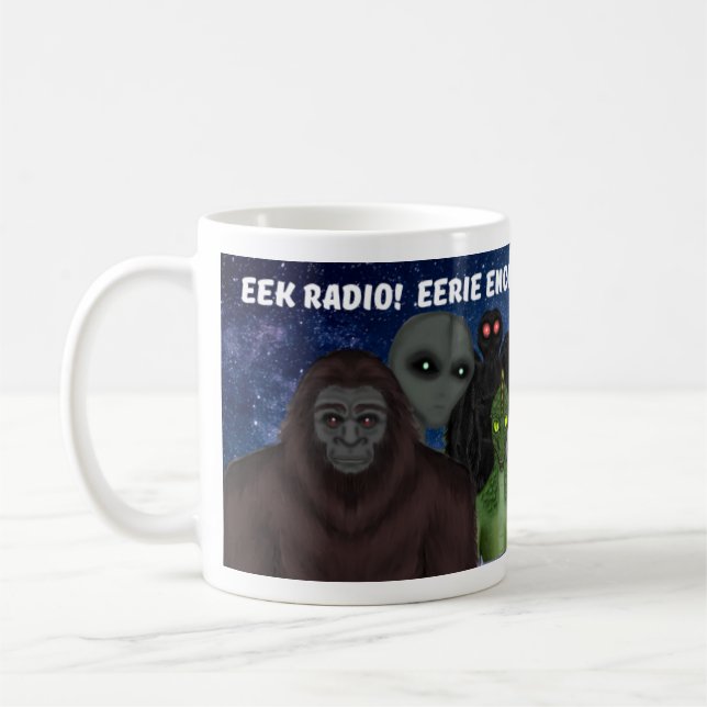 EEK senden, alien, Geist, Bigfoot, dogman, Kaffeetasse (Links)