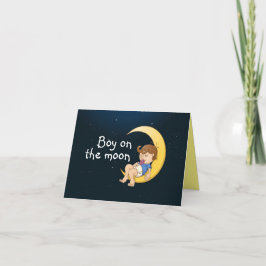 Een jongen slapend op de maan feiertagskarte