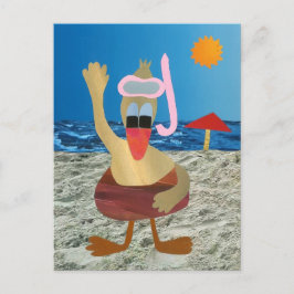 Eend op vakantie tropisch zon zee strand vrolijk postkarte