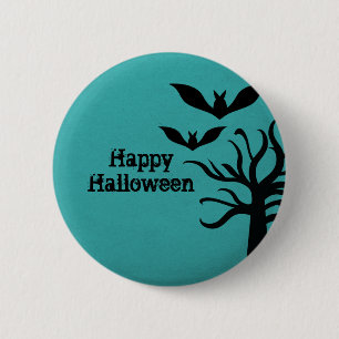Eerie Bats Halloween Button, Aqua Button