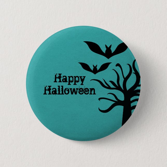 Eerie Bats Halloween Button, Aqua Button (Vorderseite)