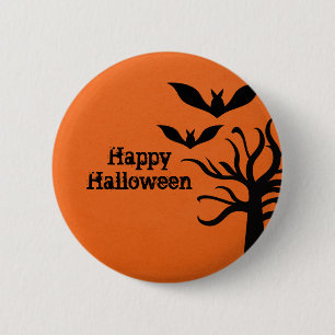 Eerie Bats Halloween Button, Orange Button