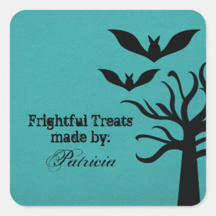 Eerie Bats Halloween Leckerei Stickers, Aqua Quadratischer Aufkleber