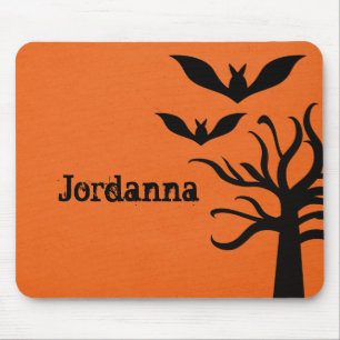 Eerie Bats Halloween Mousepad, Orange Mousepad