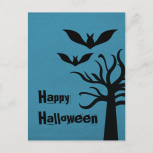 Eerie Bats Halloween Postcard, blau Postkarte