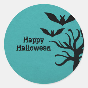 Eerie Bats Halloween Stickers, Aqua Runder Aufkleber