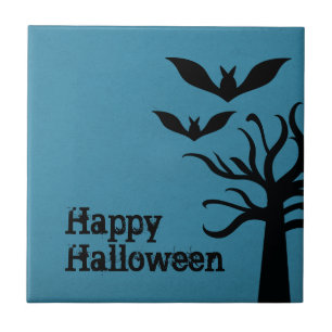 Eerie Bats Halloween Tile, blau Fliese