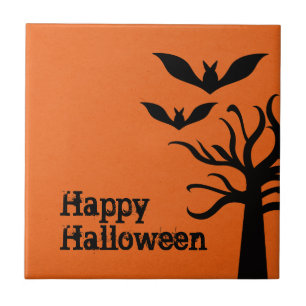 Eerie Bats Halloween Tile, Orange Fliese