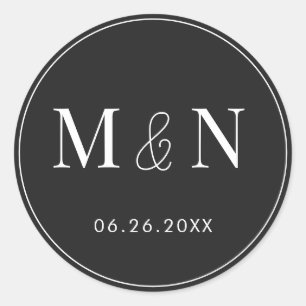 Eerie Black and White Monogram Wedding Runder Aufkleber