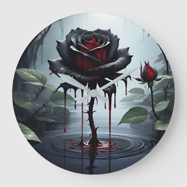 Eerie Black Rose Große Wanduhr (Vorderseite)