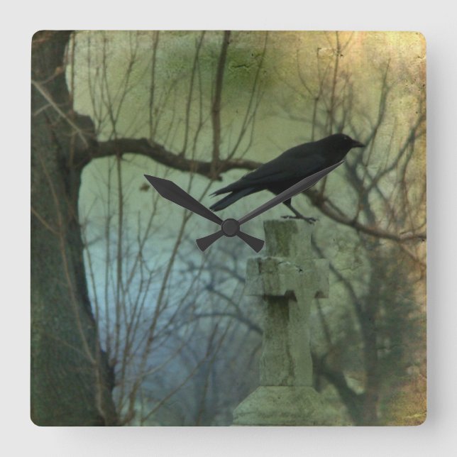 Eerie Crow Quadratische Wanduhr (Vorderseite)