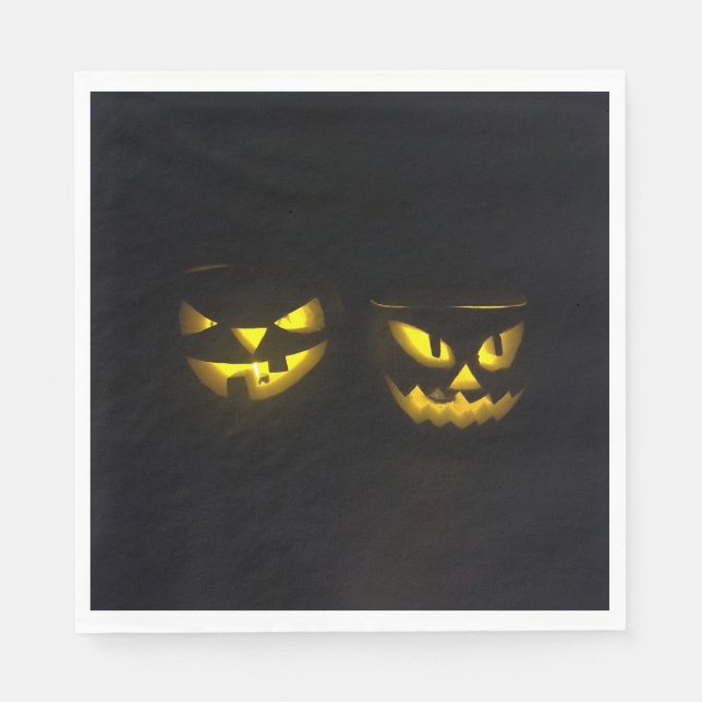 Eerie gelbes Glow Halloween Kürbisgesicht Serviette (Vorderseite)