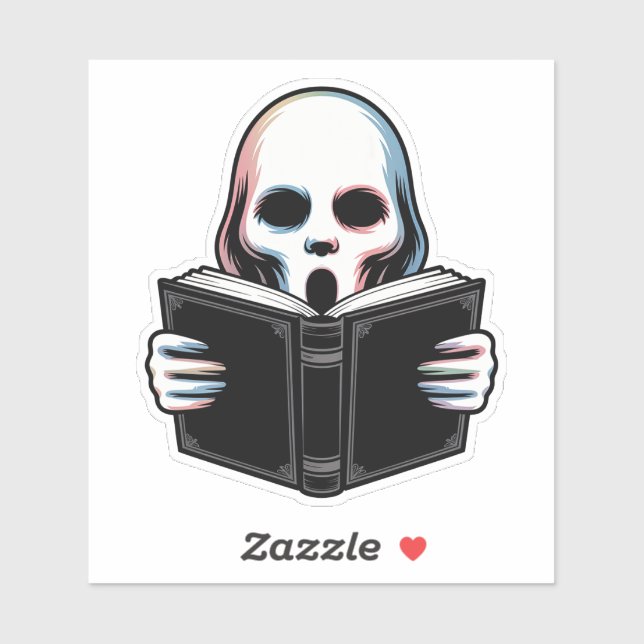Eerie Ghost with Book - Creepisches Halloween Art Aufkleber (Blatt)