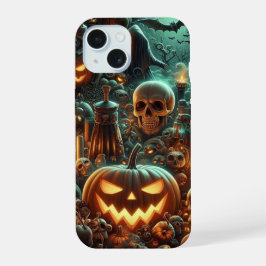 Eerie Halloween mit Pumpkin, Potion und Skullen iPhone 15 Hülle