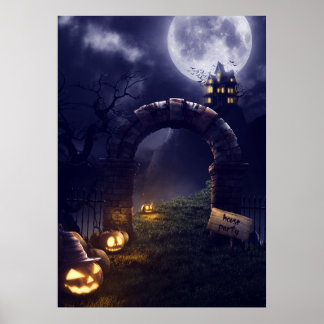 Eerie Halloween Night Full Moon & Spuk House | Poster