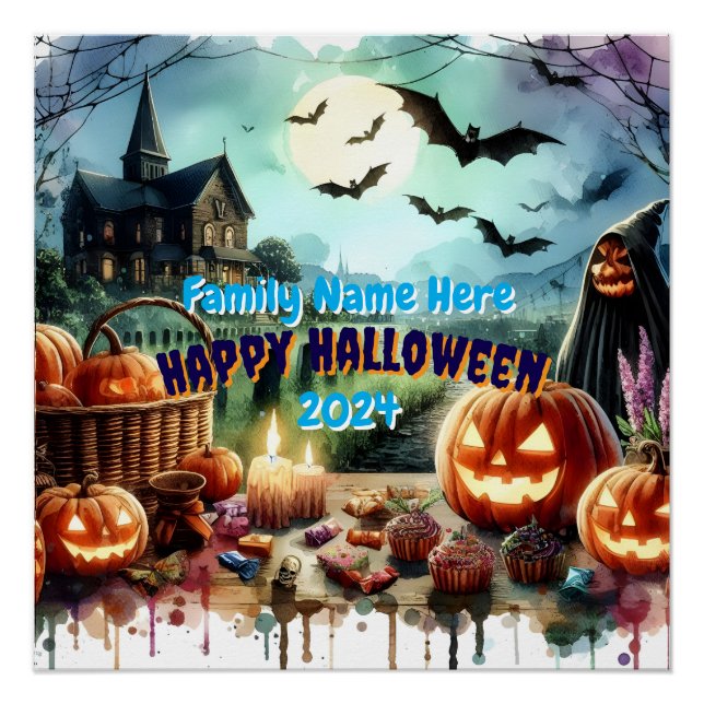 Eerie Halloween Night Watercolor Poster (Vorderseite)