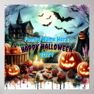 Eerie Halloween Night Watercolor Poster