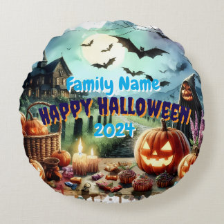 Eerie Halloween Night Watercolor Rundes Kissen