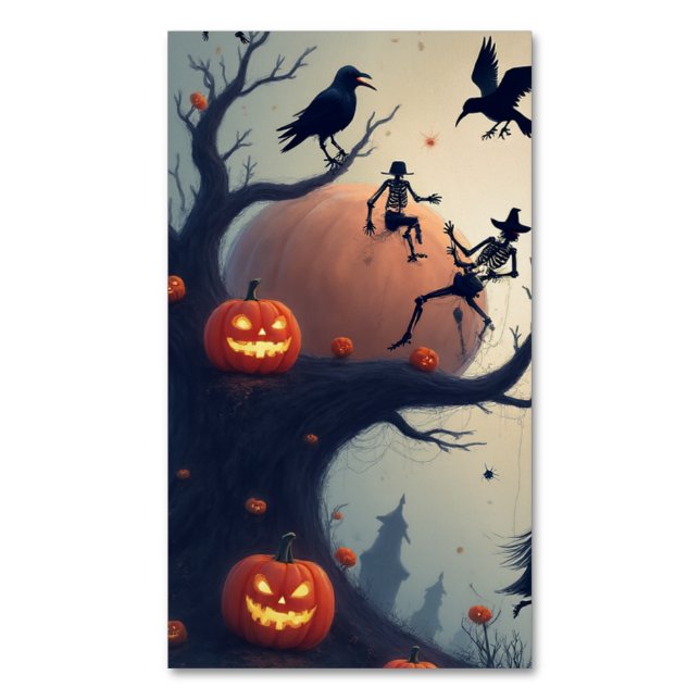 Eerie Halloween Tree Magnetische Visitenkarte (Vorderseite Vertikal)