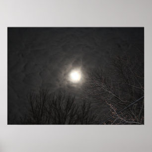 Eerie Moon in Clouds Poster