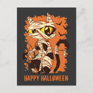 Eerie Mummy Cat Happy Halloween Postkarte