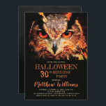Eerie Night Owl Halloween 30. Geburtstag Party Inv Einladung<br><div class="desc">Schwarzer Hintergrund mit farbenfroher Wasserfarbe,  orangefarbene Eule Halloween 30. Geburtstag Party Einladung.</div>