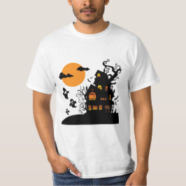 Eerie Orange Spooky Spuk Haus Silhouette T-Shirt