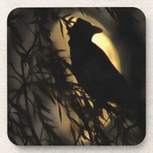 Eerie Raven Silhouette gegen den blühenden Mond Getränkeuntersetzer