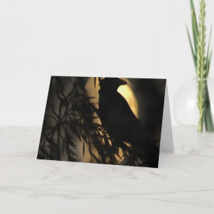 Eerie Raven Silhouette gegen den blühenden Mond Karte