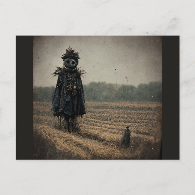 Eerie Scarecrow Feiertagspostkarte (Vorderseite)