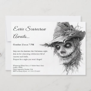 Eerie Scarecrow Halloween Einladung Black & White