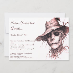 Eerie Scarecrow Halloween Einladung Black & White