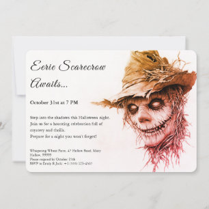 Eerie Scarecrow Halloween Einladung Black & White