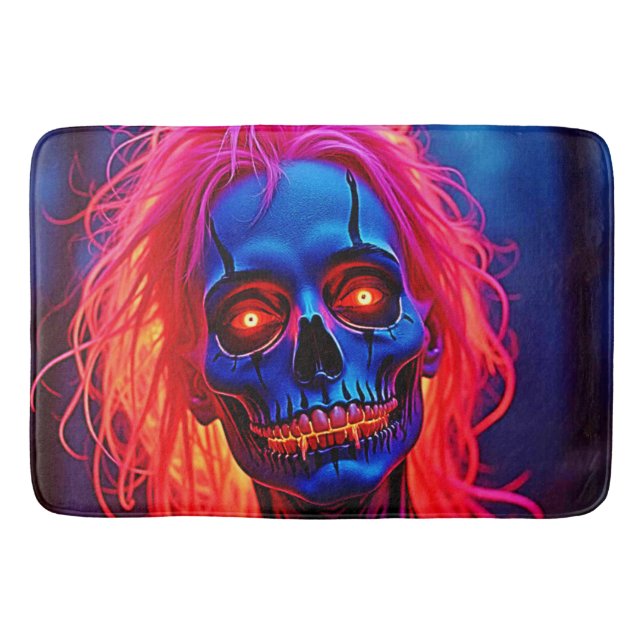 Eerie Skeleton mit rosa Haarentwerfen Badematte (Vorderseite)