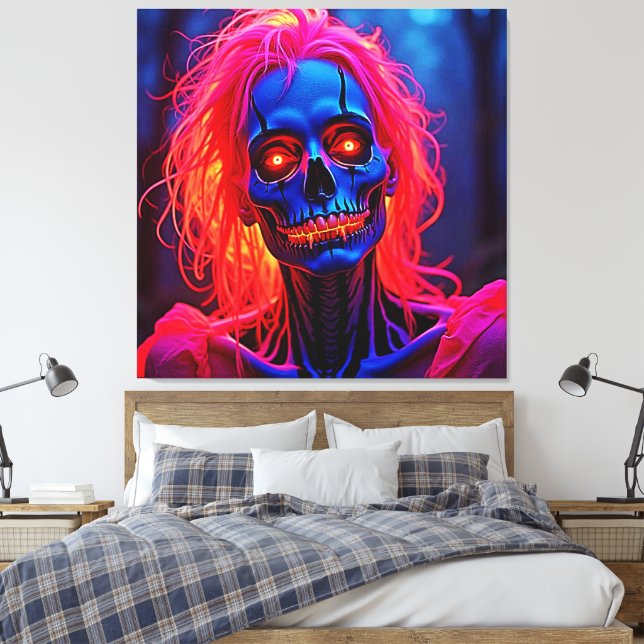 Eerie Skeleton mit rosa Haarentwerfen Leinwanddruck (Insitu (Schlafzimmer))
