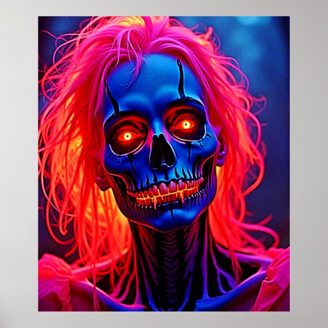 Eerie Skeleton mit rosa Haarentwerfen Poster (Vorne)