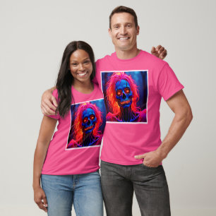 Eerie Skeleton mit rosa Haarentwerfen T-Shirt