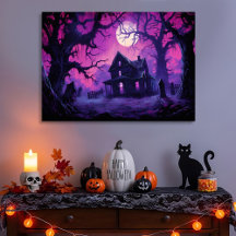 Eerie Spuk Halloween Manor Canvas Print